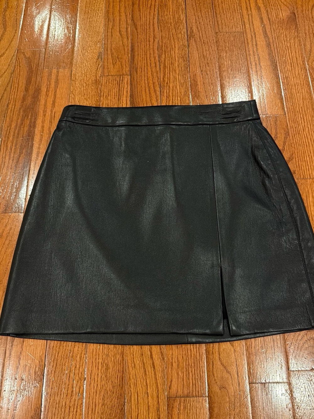 Wilfred Black Faux Leather Mini Skirt with Front Slit